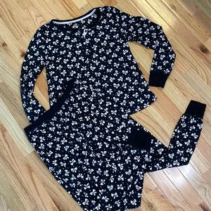 KATE SPADE WOMENS TWO PIECE BOW PRINT PAJAMA SET BLACK AND WHITE SIZE SMALL SOFT